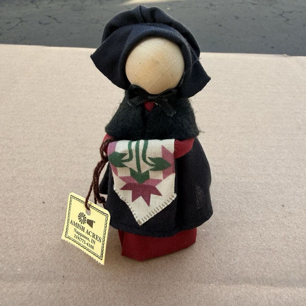 AMISH Acres Nappanee Wooden Head Doll No Face 5” Woman Vintage 2001 Signed Robin